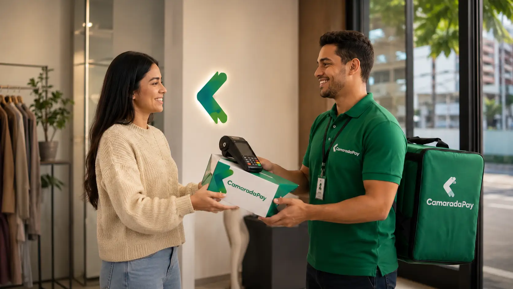 Entrega de equipamento CamaradaPay com suporte ao cliente